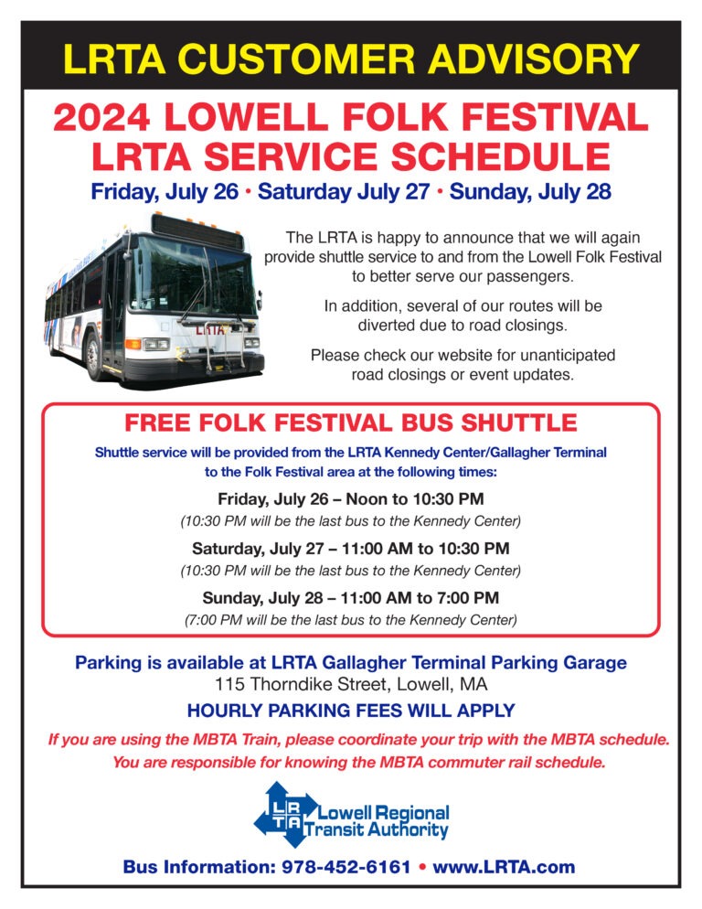 2024 Lowell Folk Festival LRTA Shuttle Schedule Lowell Regional